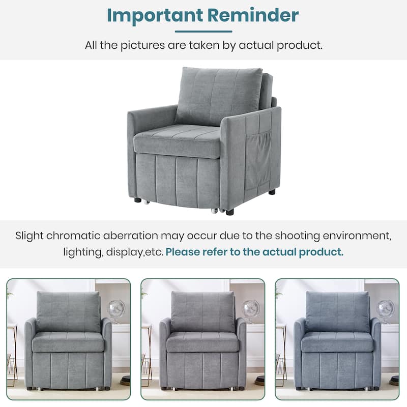 Roomfitters Convertible Sleeper Sofa with Pull-Out Bed 5-Position Adjustable Backrest Side Pockets & Storage Basket