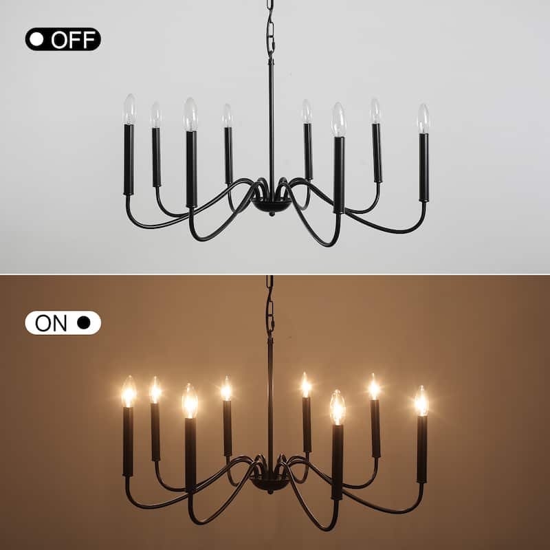 8-Light Simple Candle Chandelier, Traditional Chandelier, Farmhouse Metal Ceiling Light for Dining Room - W28.74"x H14.96"