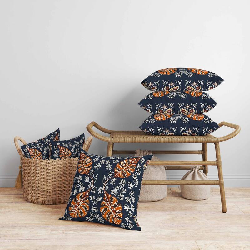 Leaf Couture Faux Suede Reversible Throw Pillow Indigo and Orange