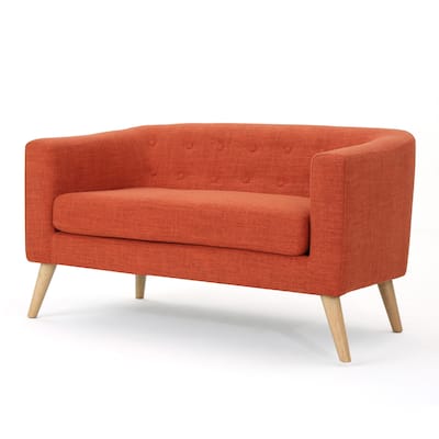 Retro Loveseat, 52 Inch Brilliant Orange Fabric, Button Tufted Back