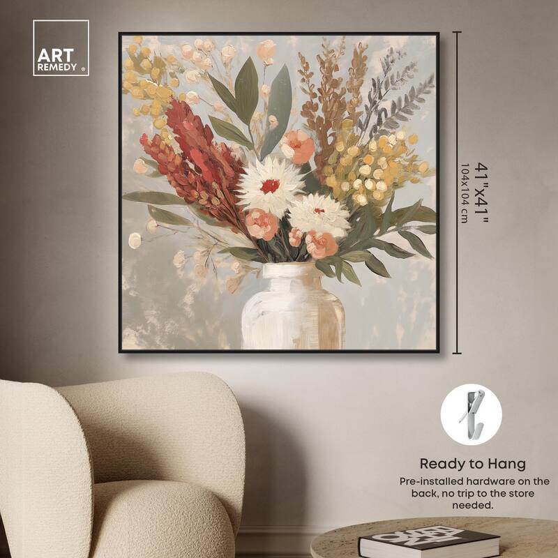 White Vase Bouquet Canvas by Art Remedy