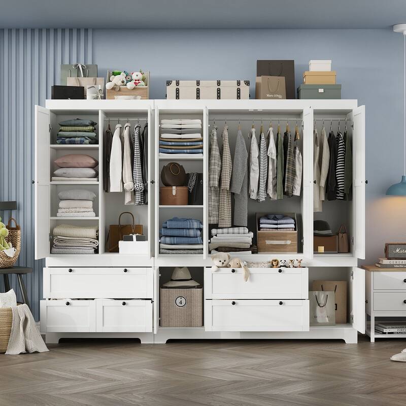 Meyreso White Modular Wardrobe Closet with Drawers, Convertible Stacking Armoire - N/A