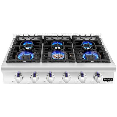 GASLAND Chef 36'' Gas Rangetop NG Pro RT3606- 120V,6 Deep Recessed Sealed burners, Continuous Cast Iron Grates,Re-ignition