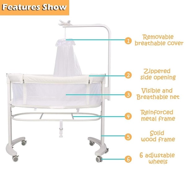 White bassinet cheap on wheels