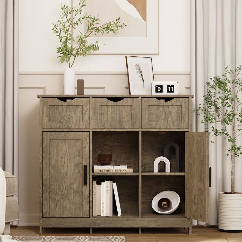 Multifunctional Storage Cabinet with 3 Drawers, 2 Doors, and Shelves, Ideal for Home Decor and Organization - Gray