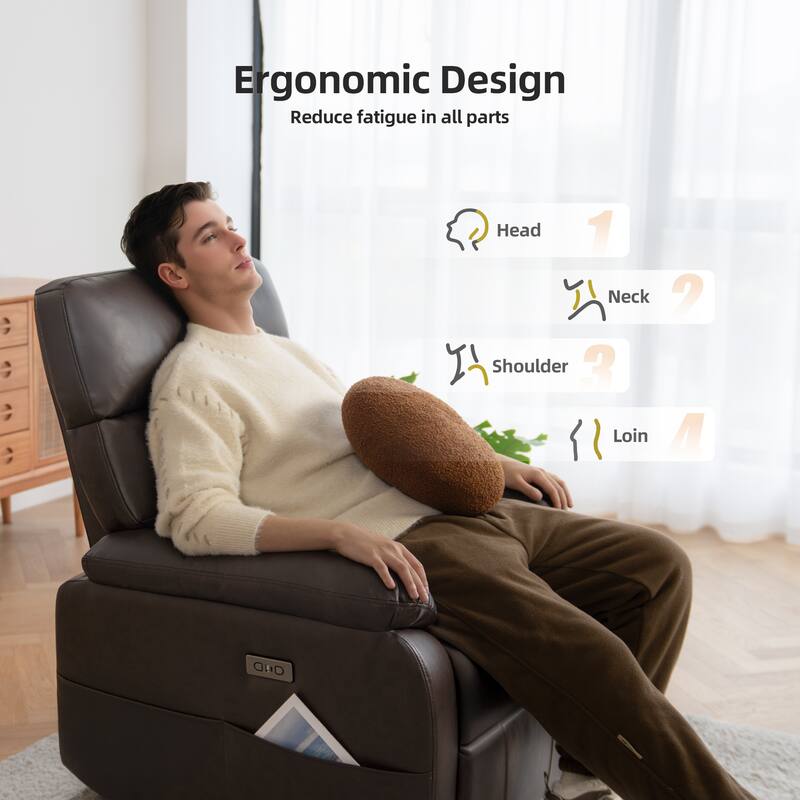 Electric Power Swivel Recliner Chair - Oversized PU Leather Massage Recliner with USB/Type-C Charging