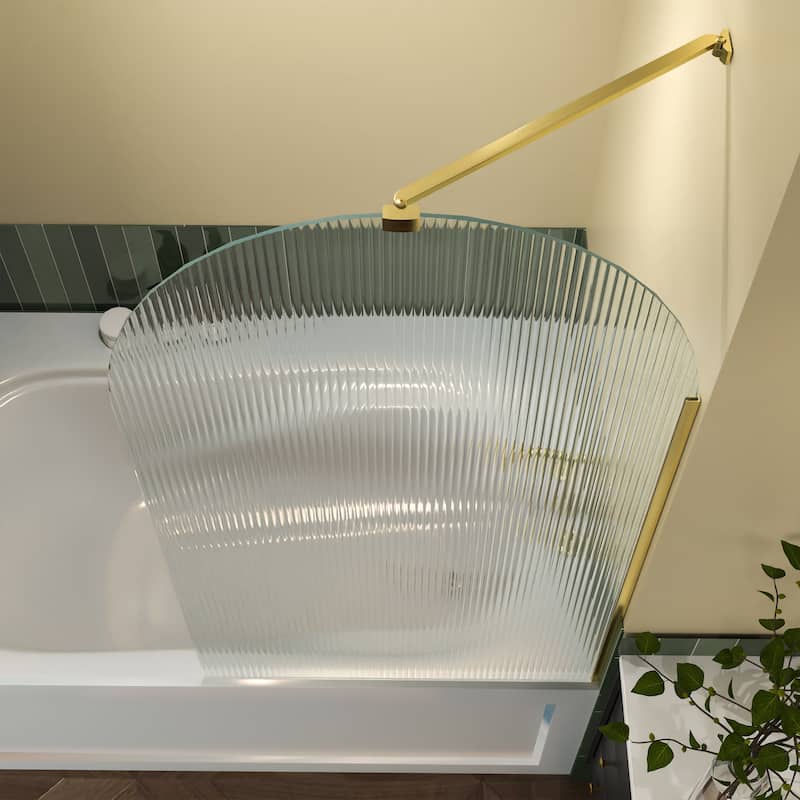 33''x 58'' Bathtub 8mmTempered Glass Frameless Shower Door, Fixed Glass Half Panel in Black/Gold