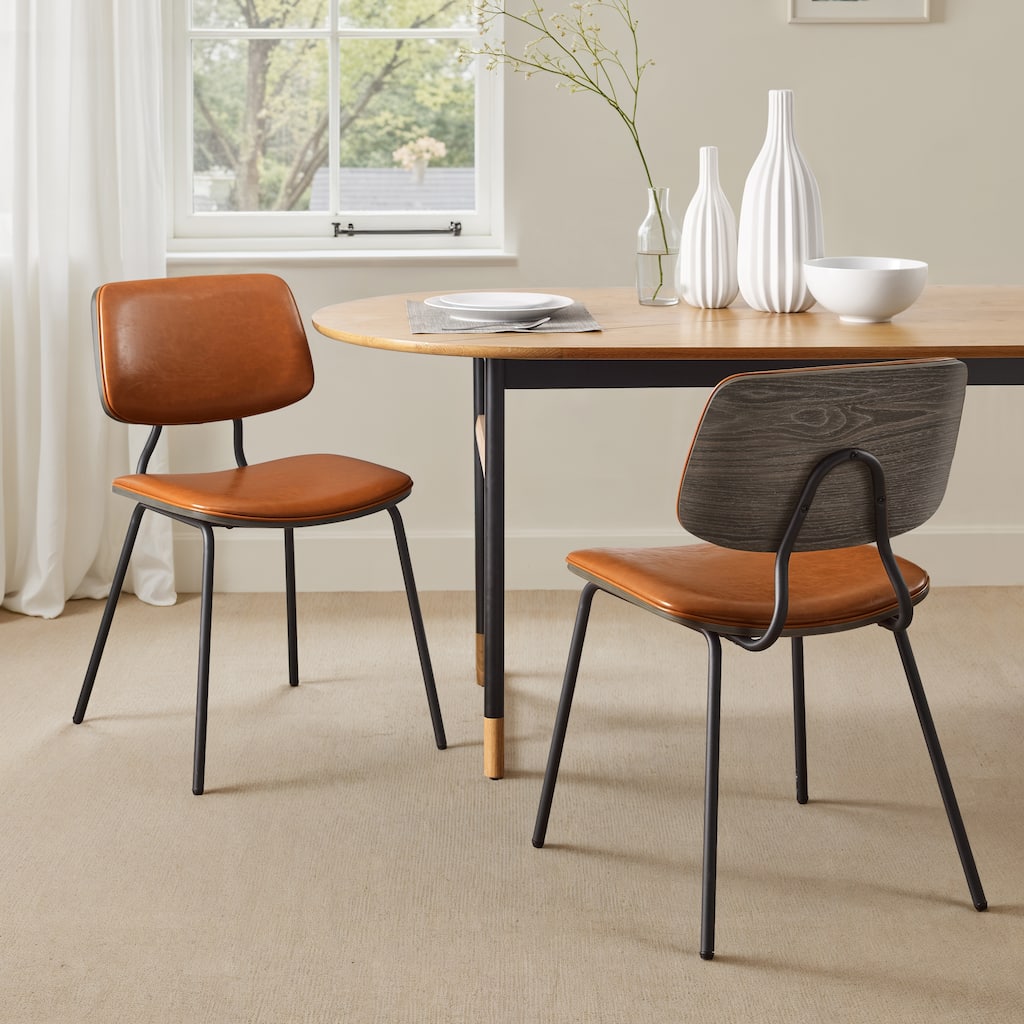 Art Leon Set of 2 Mid-century PU Leather Bentwood Dining Chairs