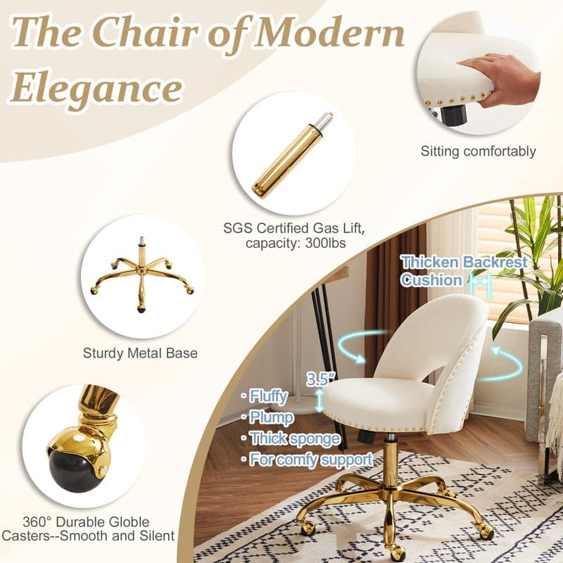 Office Chair Velvet Desk Chair Swivel Armchair Cute Modern Fabric Home Office Desk Chairs with Wheels
