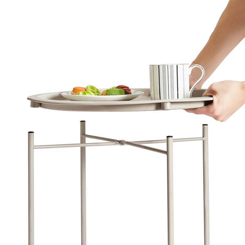 VECELO Side/End Table, Folding Round Metal Anti-Rust and Waterproof Outdoor for Living Room Bedroom,Nightstands