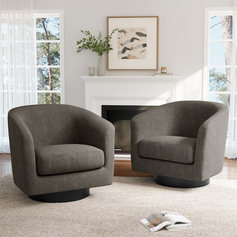 2 Set Modern Wide Round Swivel Accent Barrel Chairs