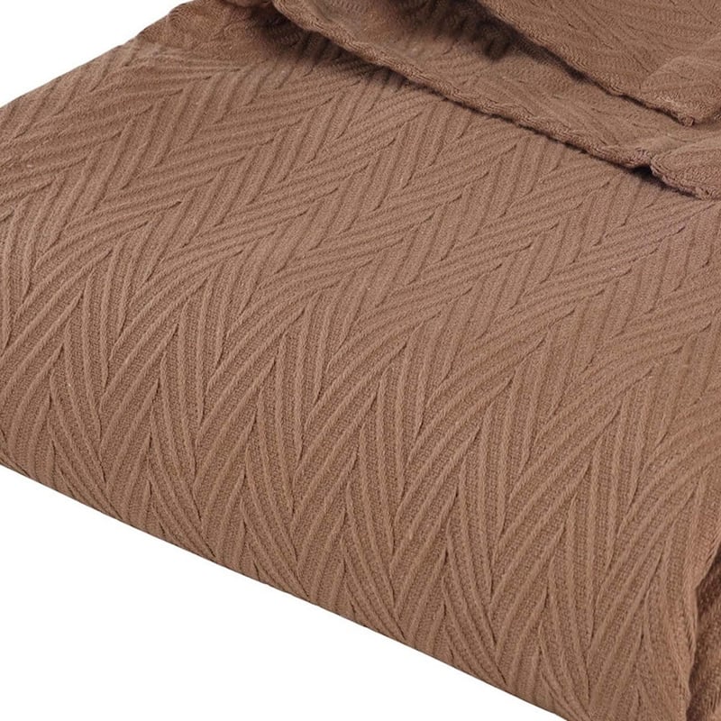HomeRoots 50" X 60" Taupe Cotton Woven Chevron Throw Blanket