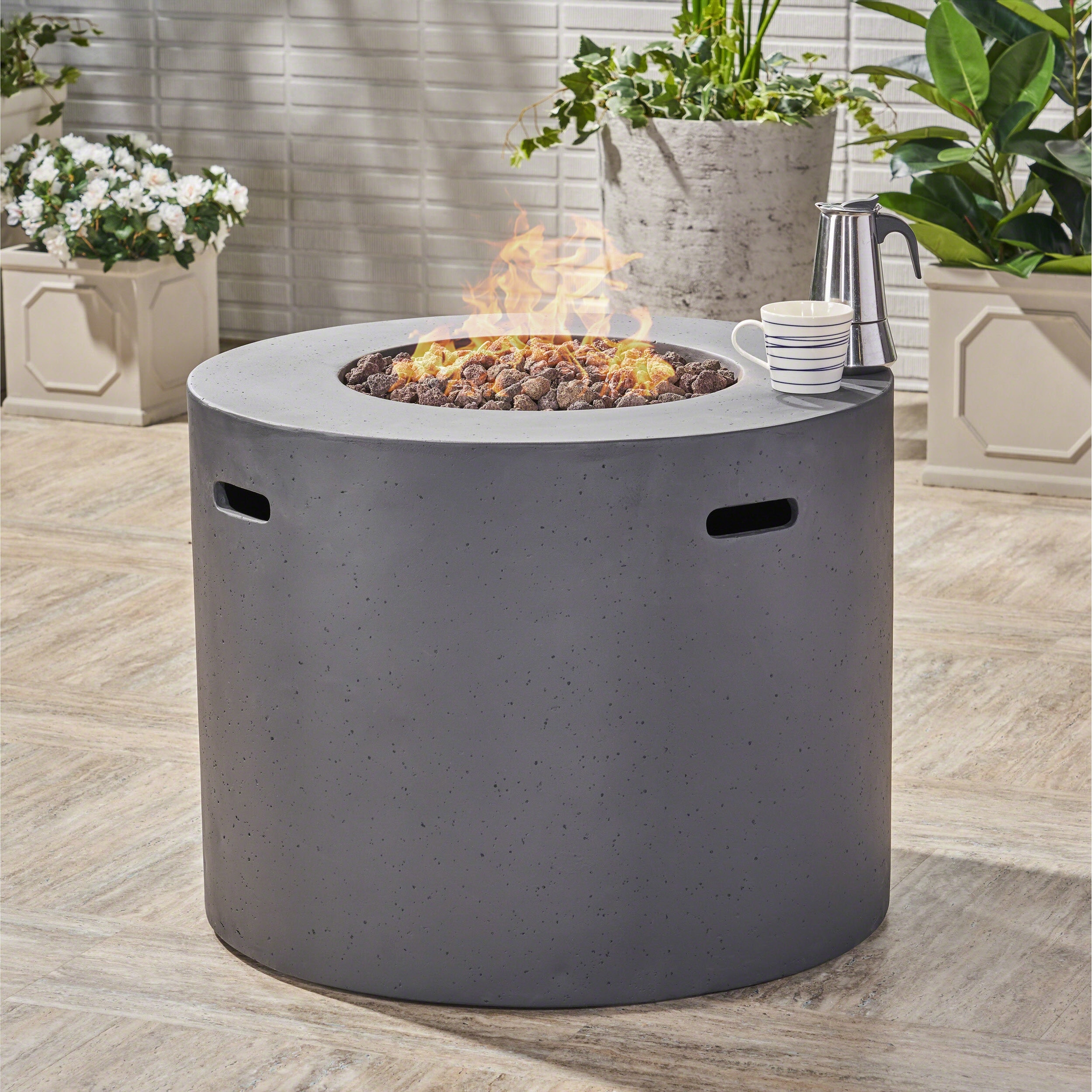 Aidan Circular Propane Fire Pit Table By Christopher Knight Home On Sale Overstock 22044406