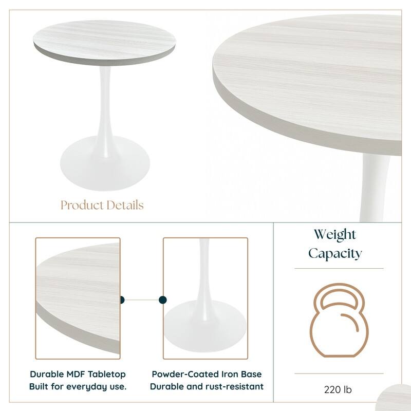 Bristol 36" Round Dining Table for 4 with MDF Top and Modern White Iron Base for Kitchen & Dining Room