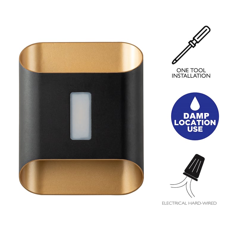 C Cattleya 2 Pack 2-Light Gold and Black Aluminum Integrated LED Outdoor Wall Light Sconce