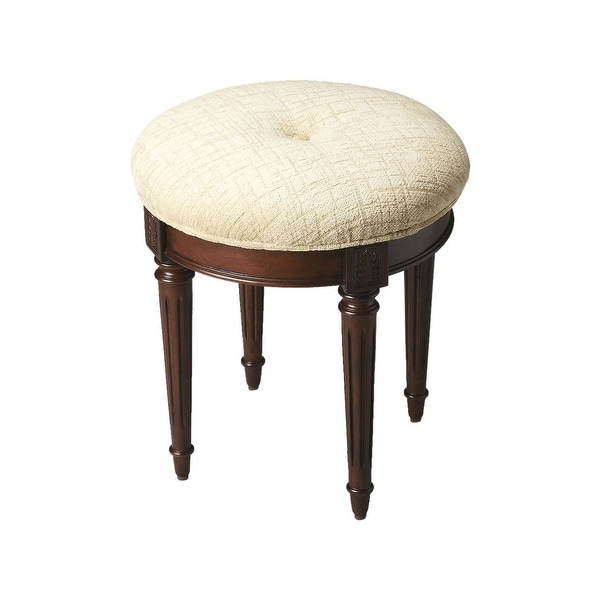 Offex 18.75"H Transitional Wooden Round Vanity Stool in Plantation Cherry Finish - Dark Brown