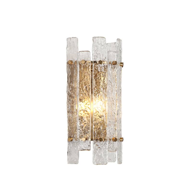 Modern Gold 1-Light Flush Mount Wall Sconces Glass Bathroom Vanity Lights - 5.9" W x 13.2" H x 4" D