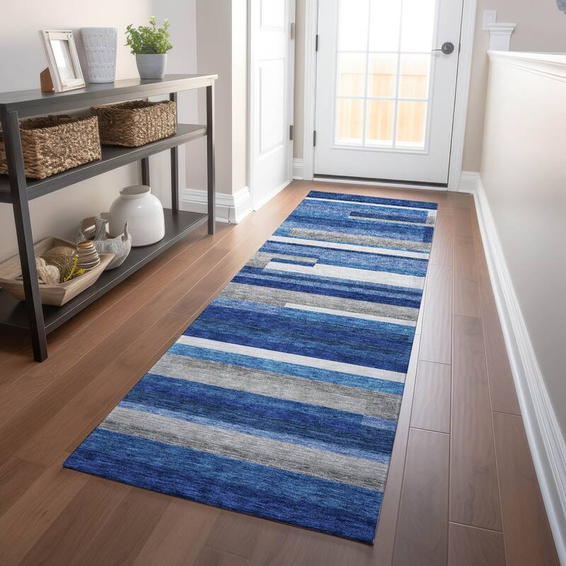Premium Washable Super Soft Stripes Stacked Mayfield Rug - Blue - 2' 3" x 7' 6" - Runner