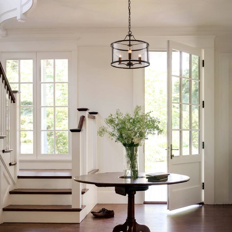 3-Light Drum Glass Chandelier for Dining Room, Kitchen Island