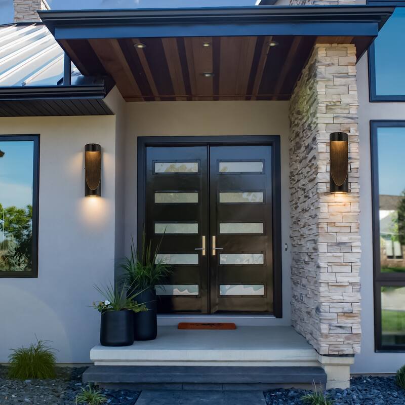 2-Light 15" Outdoor Linear Integrated LED Wall Sconce with Dusk to Dawn Sensor - H15" x D3.5"