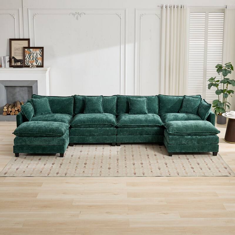 Roomfitters Large Upholstered 4-Seater Sofa with Plush Cushions and Pillows, Modern Cloud Couch for Living Room