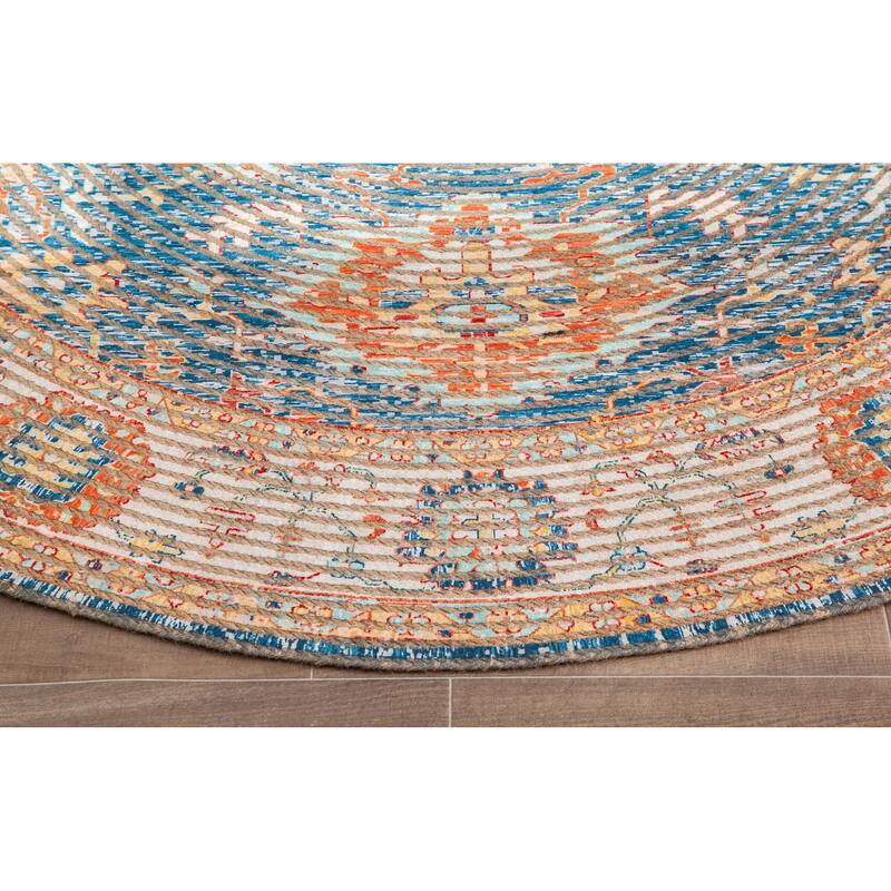 Jani Lucy Blue Floral Jute/Chenille Area Rug