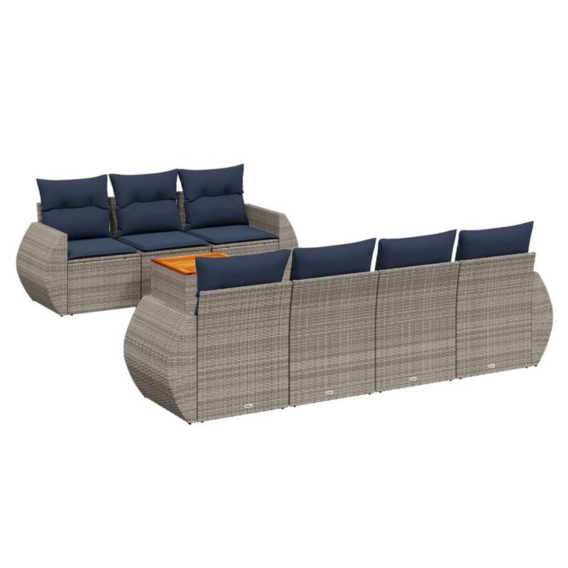 vidaXL 8 Piece Patio Sofa Set with Cushions Gray Poly Rattan - 99.2x33.5x77.6