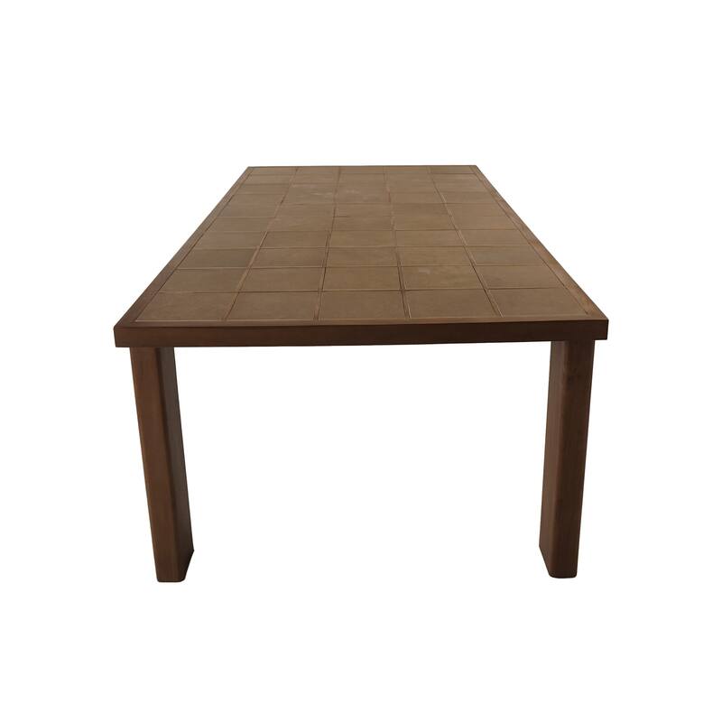 NADAAL STUDIOS Emeren Outdoor Dining Table, Rectangular Tiled Teak Grid Top with Ceramic Inset, Brown