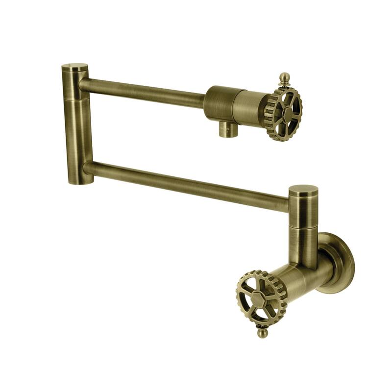 Kingston Brass Fuller Two-Handle 1-Hole Wall Mount Pot Filler Faucet - Antique Brass