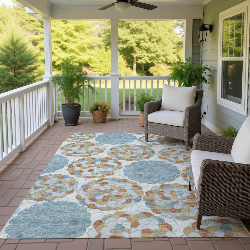 Machine Washable Indoor/ Outdoor Mosaic Cluster Chantille Rug - Sky - 5' x 7'6"