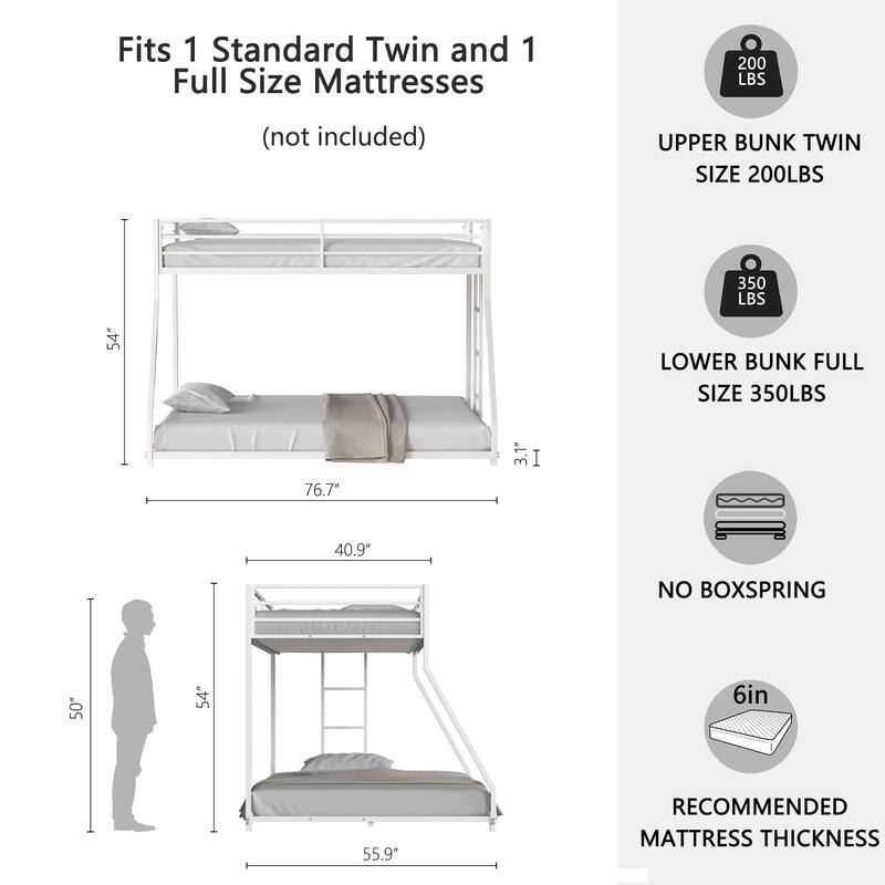 Heavy Duty Twin Over Full Bunk Bed with Safety Guardrails, Perfect for Kids and Teens