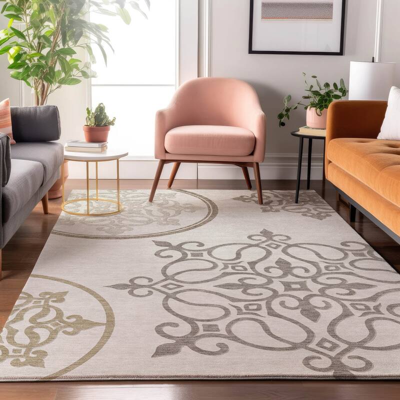 Premium Washable Super Soft Transitional Scroll Mayfield Rug - Ivory - 5' x 7'6"