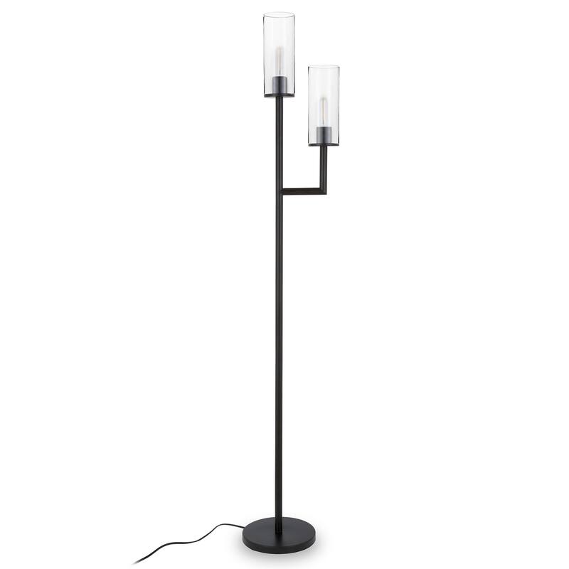 Banta Metal and Glass Double Torchiere Floor Lamp