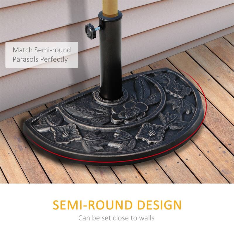 Bronze Half Umbrella Base with Floral Design Weatherproof Resin Stand for Patio Backyard Garden Umbrellas Fits