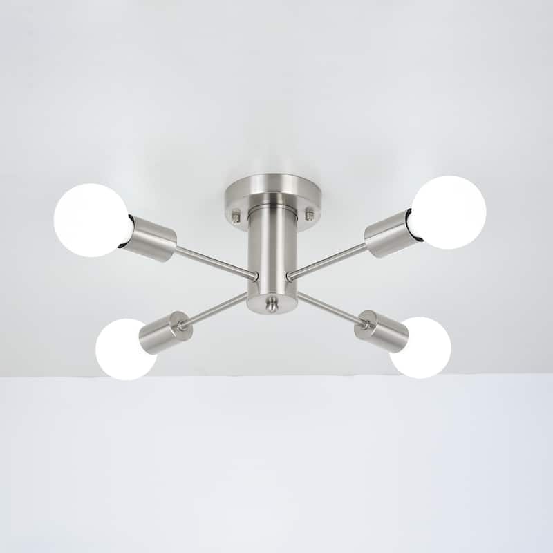 4-Light Industrial Semi Flush Mount Ceiling Light for Kitchen Dining Room Bedroom Study Living Room - N/A