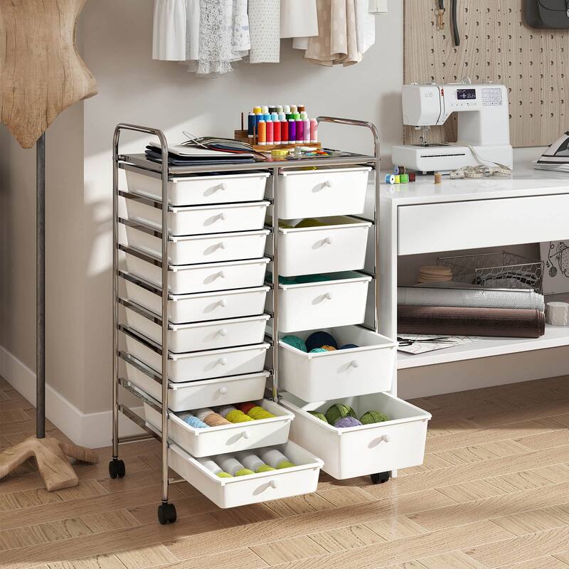 Costway 15-Drawer Trolley with Chrome Plated Metal Frame & Lockable - See Details
