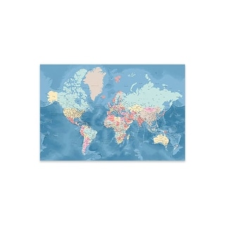 Detailed World Map With Cities In Pastel Colors, Vickie Print On ...