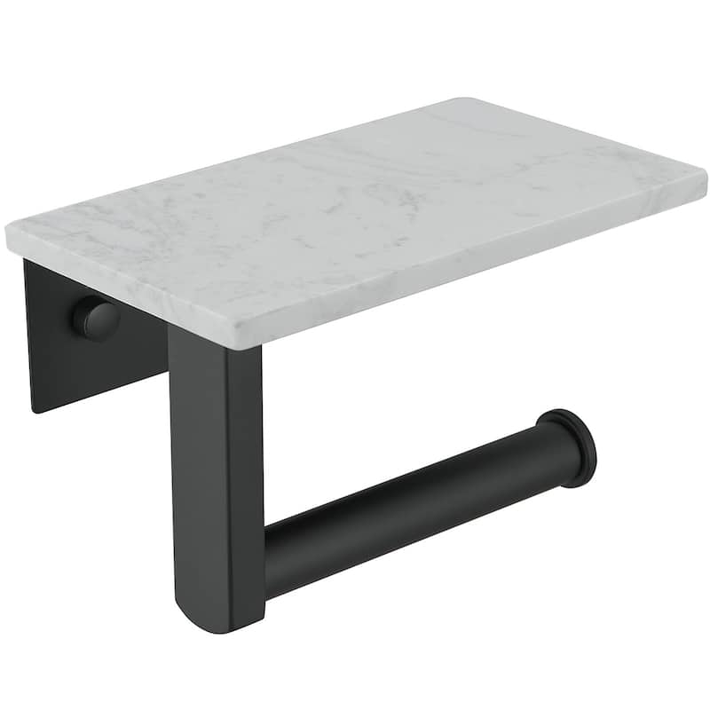 Toilet Paper Holder with Marble Shelf - Matte Black