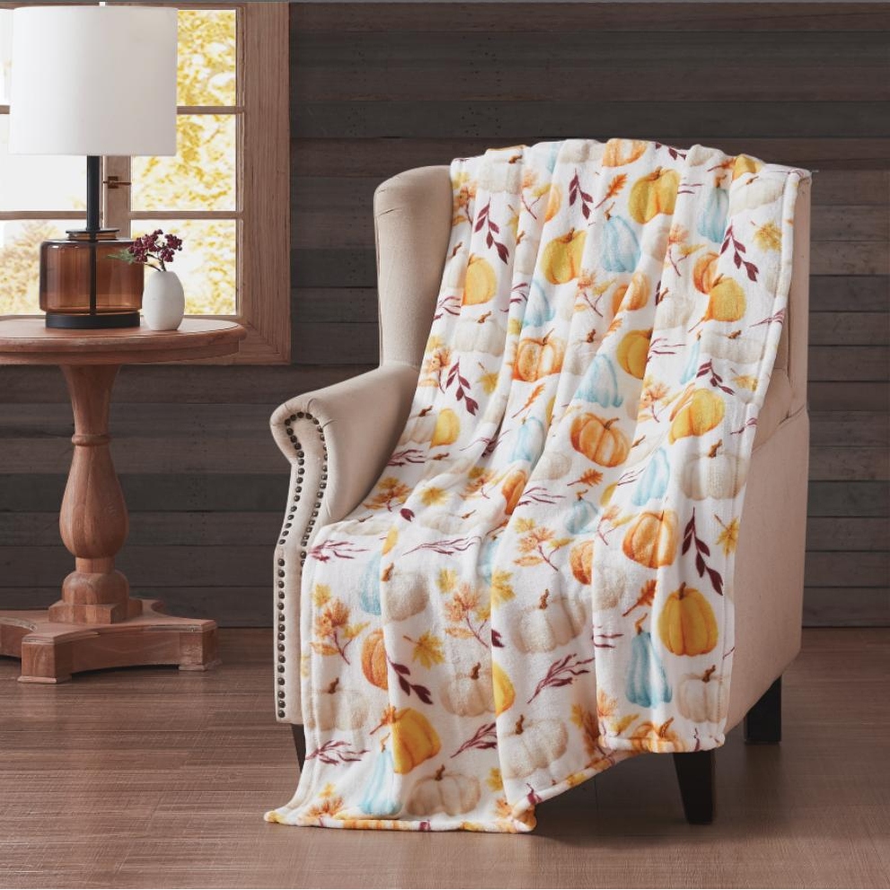 Decor More Autumn Harvest Fallr Collection Festive and Cuddly Holiday Microplush Throw Blanket 50 x 60 Autumn Leaves Bed Bath Beyond 34869112