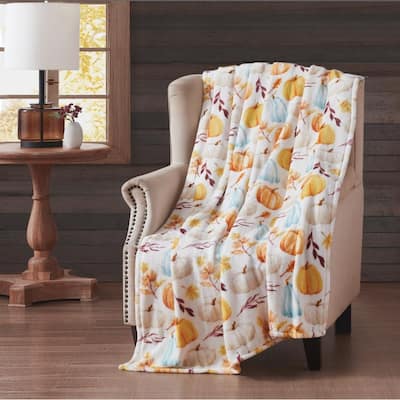 Harvest Pastel Pumpkins Printed Flannel Throw 50"x70"