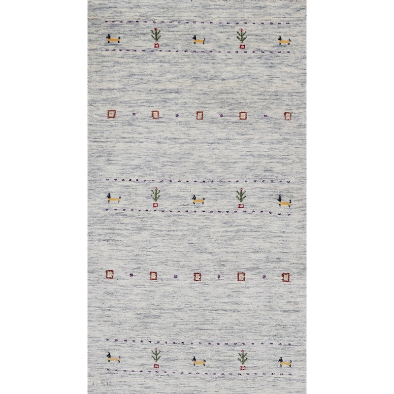 Hand Knotted Oriental 100% Wool Carpet Tribal Animal Pictorial Beige & Ivories Gabbeh Area Rug - 5' 9'' X 2' 9''
