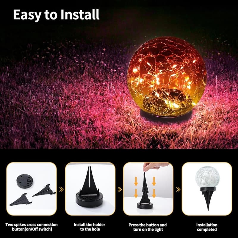 Solar Globe Lights Outdoor Waterproof-Solar Balls Garden - 4 Globes