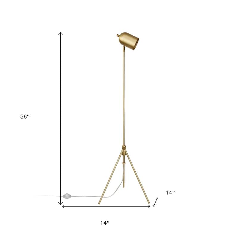 56 Inch Tripod Floor Lamp with Brass Dome Shade for Modern Spaces - 14” x 14” x 56”