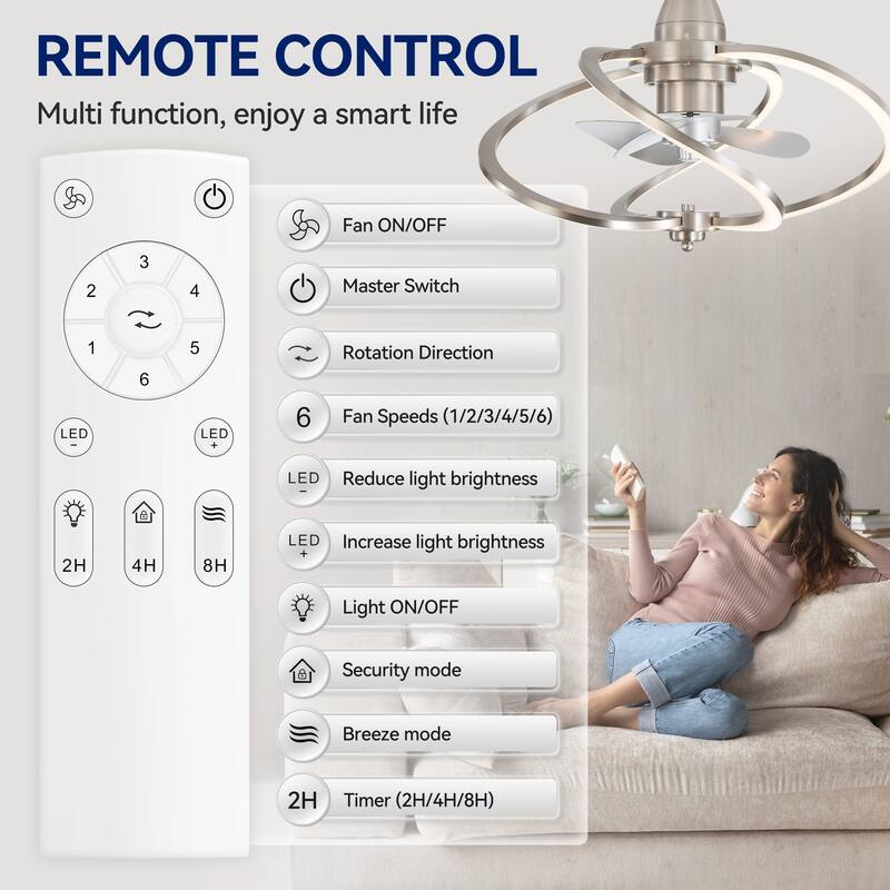 20" Modern 3-Blade Dimmable LED Ceiling Fan with Light Kit and Remote