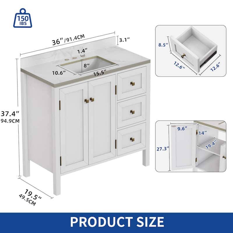 Moasis 36"/40"/ 47" Bathroom Vanity Cabinet with Sink