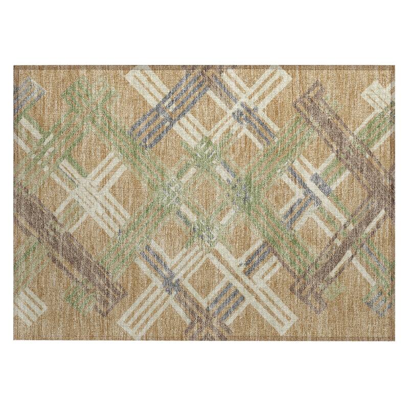 Machine Washable Indoor/ Outdoor Modern Trellis Chantille Rug