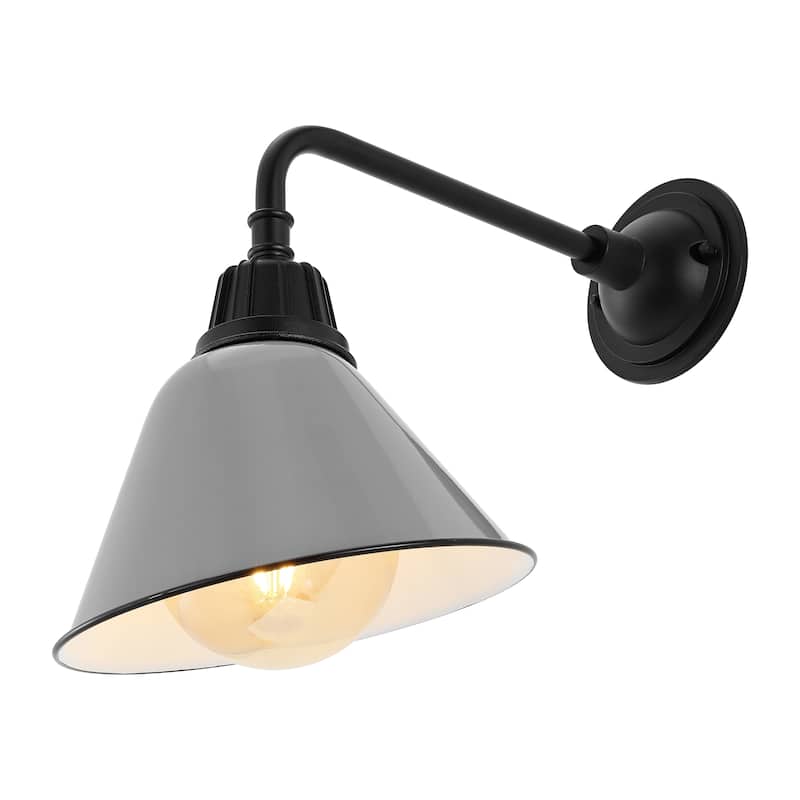 Aurora 9.63" 1-Light Farmhouse Industrial Indoor/Outdoor Iron LED Gooseneck Arm Outdoor Sconce, by JONATHAN Y - 9.63 - Gray/Black