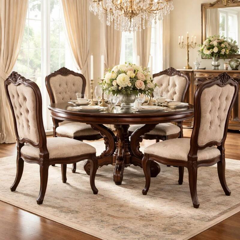 Clover 60 Inch Round Wood Dining Table, Single Pedestal Base, Cherry Brown