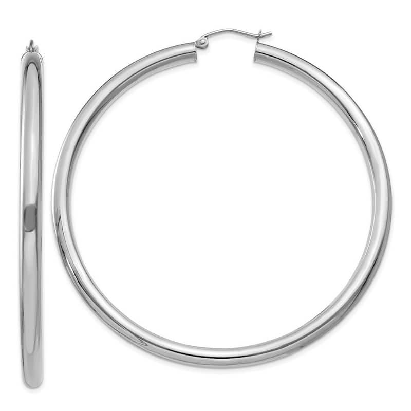 Curata 10k White Gold 4mm Polished Solid Classic Tube Hoop Earrings -14mm - 65mm