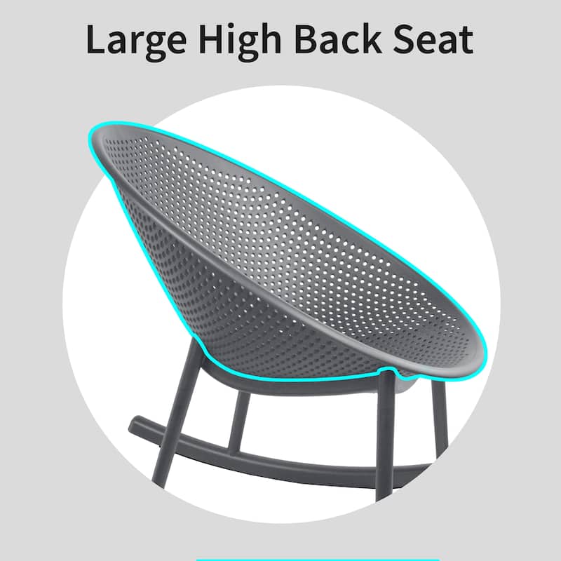 Mid-Century Modern Plastic Rocking Lounge Chair Plastic Legs with Breathable Perforated Egg Shaped Seat for Indoor/Outdoor Use